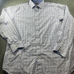 Thomas Dean Light Blue Windowpane Dress Shirt